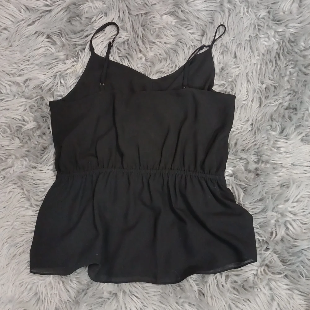 Naked Zebra black blouse, S Small cinch waist design, spaghetti straps - Picture 2 of 7